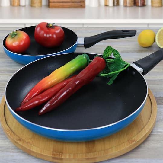 Gibson Home® 8" & 10'' Blue Aluminum Frying Pan Set